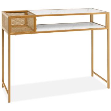 Konsolinis staliukas su dirbtinio marmuro stalviršiu, 110x40x90, balta/auksinė