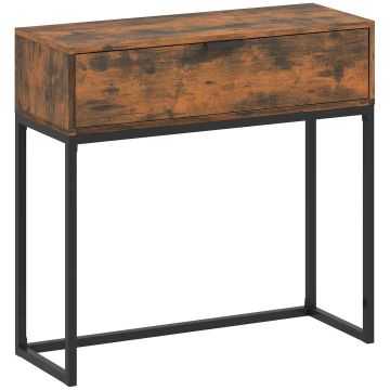 Konsolinis staliukas su stalčiumi, industrinis dizainas, rustiška ruda + juoda, 80x30x76 cm