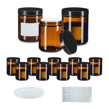 Kosmetiniai indeliai Relaxdays, 12 vnt., 50 ml, ruda/juoda, 9 × 7 × 7 cm