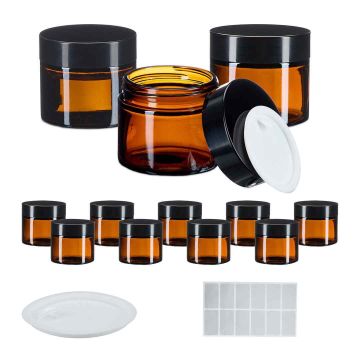 Kosmetiniai indeliai Relaxdays, 12 vnt., 60 ml, ruda/juoda