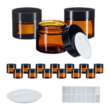 Kosmetiniai indeliai Relaxdays, 16 vnt., 60 ml, ruda/juoda