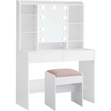 Kosmetinis staliukas VASAGLE RDT726W01, 2 stalčiai, Baltas ir rožinis, 40 × 140 × 80 cm