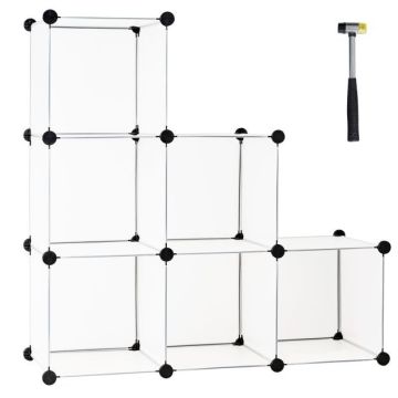 Cube-shaped storage box with 6 capacity cubes, PP plastic, white