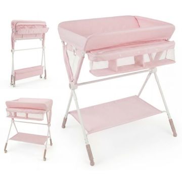 Kūdikio vystymo stalas, 3 aukščio nustatymai, Rožinė, 81 × 66,5 × 95/98/101 cm