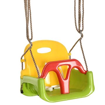 Baby swing, Adjustable, with backrest and safety bar, Green, 42 × 120–180 × 33 cm