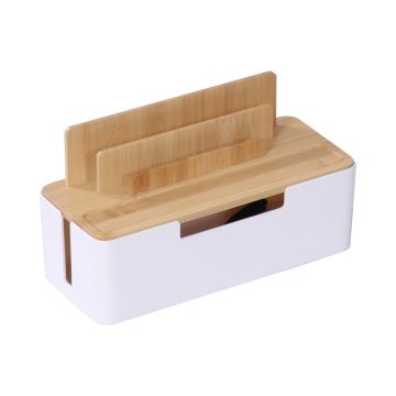 Laidų tvarkymo dėžutė Relaxdays, 6 lizdai, Balta/ąžuolo, 30 × 16 × 13 cm