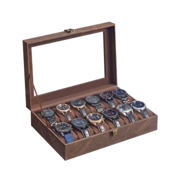 Laikrodžių dėžutė SONGMICS JWB120, 12 skyrių, ruda, 20,2 × 30,2 × 7,8 cm