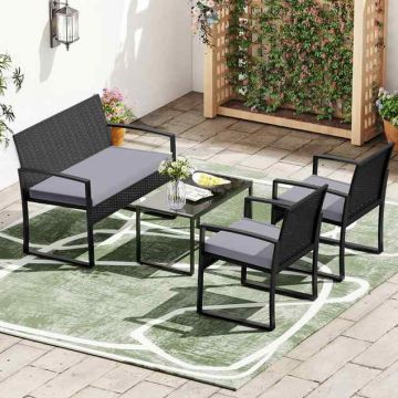 Outdoor furniture set, 2 armchairs, two-seater sofa and table, Grey