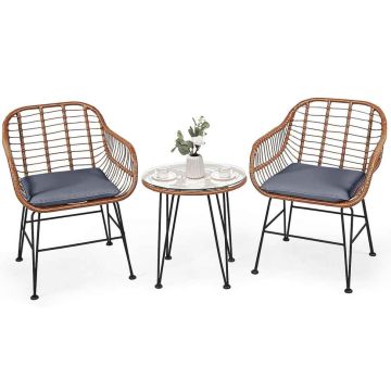Outdoor furniture set, 2 armchairs and table, Grey, 20 × 20 × 31 in