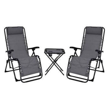 Outdoor furniture set, 2 armchairs and table, Grey