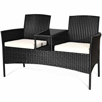 Outdoor Furniture Set, 2 Cushions, Black, White, 54.5 × 24 × 33 inches
