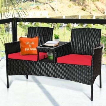 Outdoor Furniture Set, 2 Cushions, Black, White, Blue, 54.5 × 24 × 33 inches