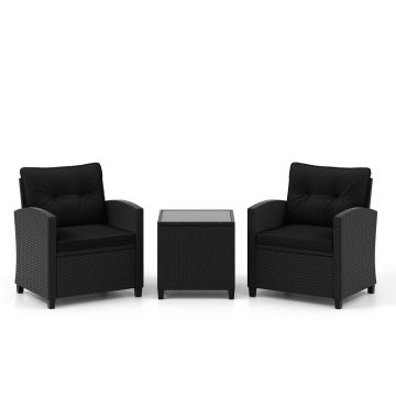 Outdoor furniture set, 3-piece, 2-seater, Black