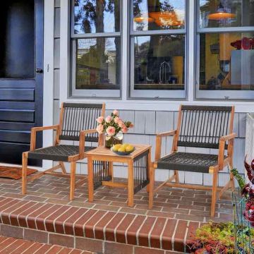 Outdoor furniture set, 3 pieces, Black|Natural