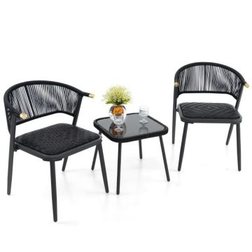 Outdoor furniture set, 3 pieces, Black