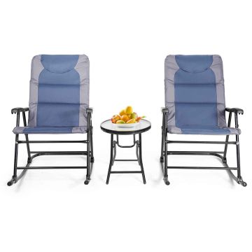 Outdoor furniture set, 3 pieces, red and black or blue and grey
