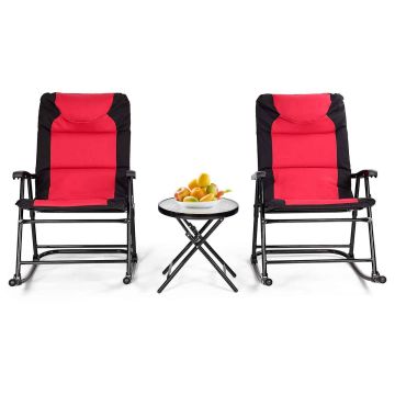Outdoor furniture set, 3 pieces, red and black or blue and grey