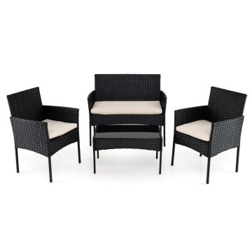 Lauko baldų komplektas, 4 dalių, dvivietis fotelis, 2 kėdės ir stalas