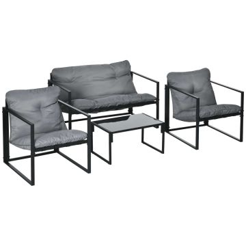 Outdoor furniture set, 4 pieces, grey and black, 114 × 70 × 67 cm