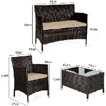 Outdoor furniture set, 4 pieces, Brown
