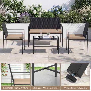 Outdoor furniture set, 4 pieces, Brown