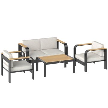 Outdoor furniture set, 4 pieces, 4 seats, Beige/black