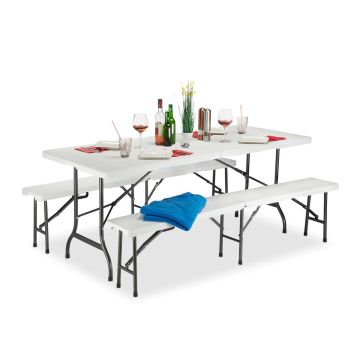 Lauko baldų komplektas Relaxdays 10022837.0, 1 stalas ir 2 suolai, 180 × 74 × 74,5 cm