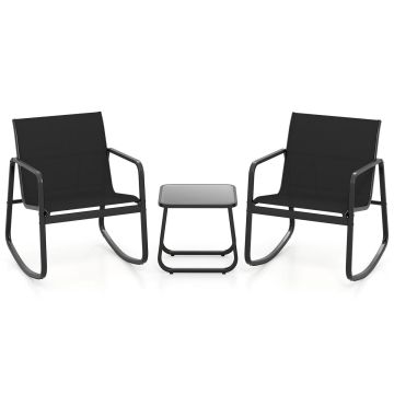 Outdoor furniture set, table and 2 rocking chairs