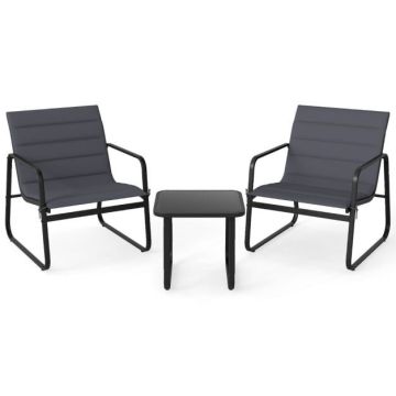 Outdoor bistro furniture set, 3 pieces, 2 chairs and table, Grey/black