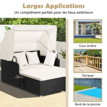 Outdoor daybed, with canopy and 2 side tables, 165 × 153 × 138 cm