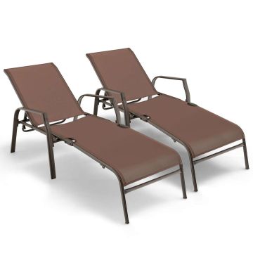 Outdoor sun loungers, 2 pcs., 5 positions, Brown