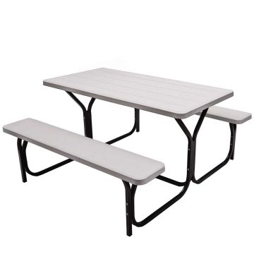 Outdoor picnic table and bench set, 4-6 people, white/grey, 137 × 150 × 72 cm