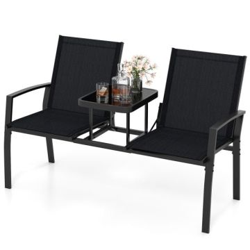 Outdoor chair, 2-seater, Black, 137.16 × 66.04 × 86.36 cm