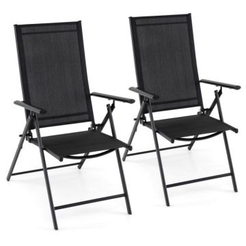 Outdoor chairs, 2 pcs., 5 positions, Black, 79–100 × 57 × 80–100 cm
