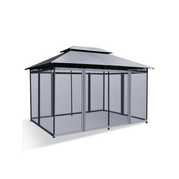 Outdoor Gazebo, With 6 Mesh Walls, Gray, 13 × 10 × 9 ft