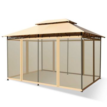 Outdoor Gazebo, With 6 Mesh Walls, Sand, 13 × 10 × 9 ft