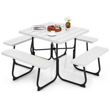Outdoor picnic table set, 8 seats, 4 benches, 170.18 × 170.18 × 76.2 cm