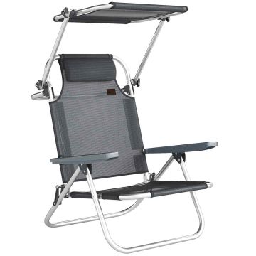Outdoor lounge chair, foldable, with canopy, Grey, 62 × 68 × 79 cm