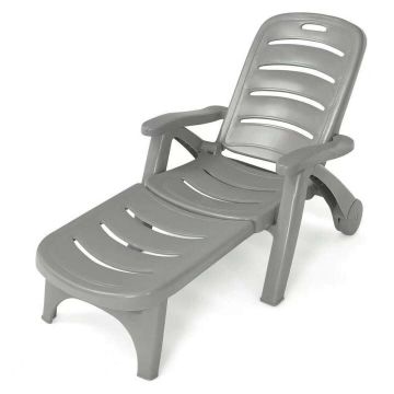 Outdoor chaise longue, 5 positions, 2 casters, 30 × 73.5 × 22 in