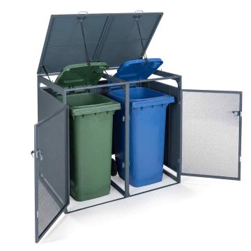 Lauko šiukšliadėžės uždanga, 2 × 240 l konteineriams, Tamsiai pilka, 132 × 80 × 117 cm
