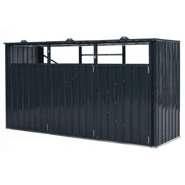 Outdoor trash container, 3 compartments, 94 × 31.5 × 49 inches