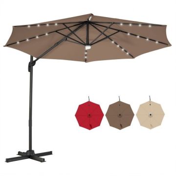 Outdoor umbrella, 28 LED lights and base, 300 × 300 × 260 cm