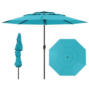 Outdoor umbrella, 3-stage ventilated top, Blue, 304.8 × 304.8 × 243.84 cm