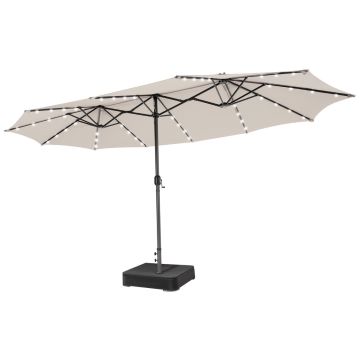 Lauko skėtis, dvigubas su 48 LED lemputėmis, Smėlio, 470 × 280 × 251 cm