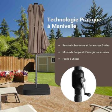 Outdoor umbrella, double-sided, 48 LED lights, 470 × 280 × 251 cm