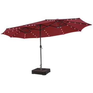 Outdoor umbrella, double-sided, 48 LED lights, red, 470 × 280 × 251 cm
