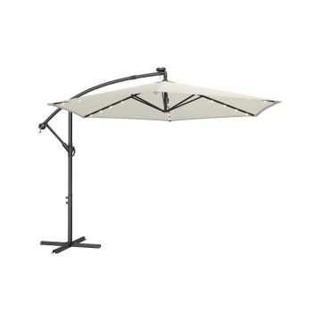 SONGMICS Outdoor Umbrella, 32 LED Lights, Sand