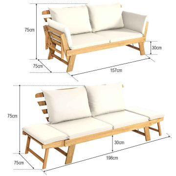 Outdoor sofa bed, Adjustable armrests, Sand, 198 × 75 × 75 cm
