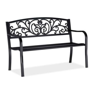 Lauko suolas Relaxdays, Dviem asmenims, Juodas, 127 × 86,5 × 60 cm