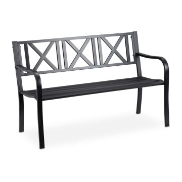 Lauko suoliukas Relaxdays, 2 vietos, Juoda, 127 × 80,5 × 63 cm